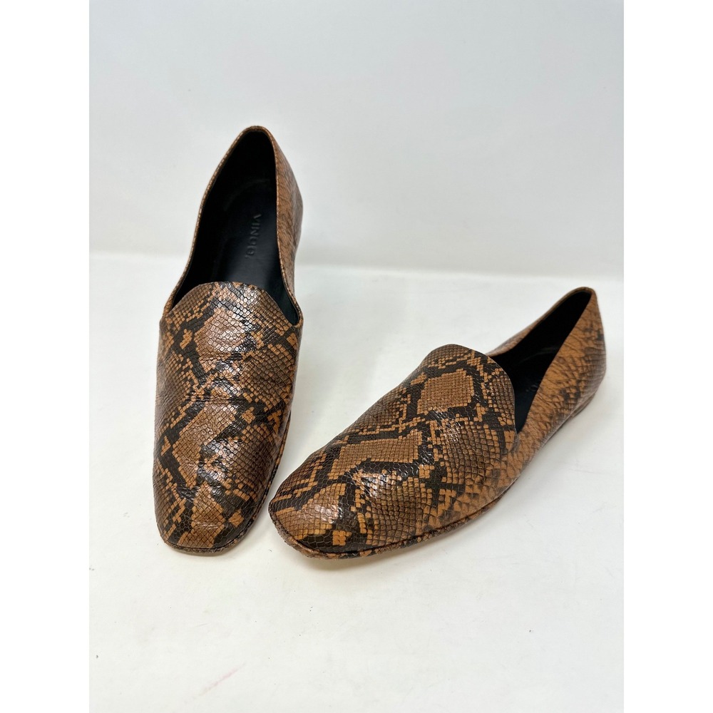 Vince Paz Snakeskin Print Venetian Leather Loafer Flats Umbra Brown 9